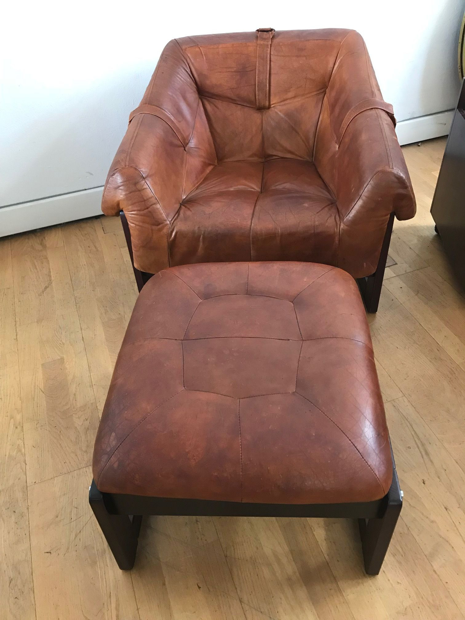 Late 1960s Rare armchair and foot stool by Percival Lafer