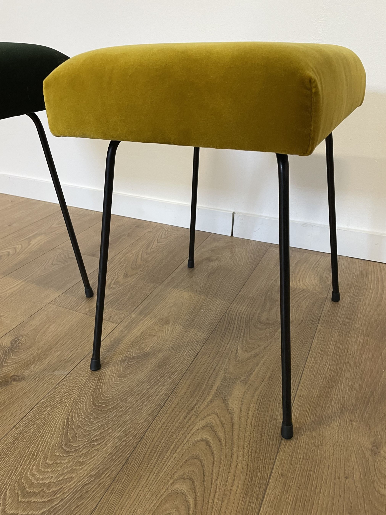 Four 1950's French  Stools in iron and velvet 