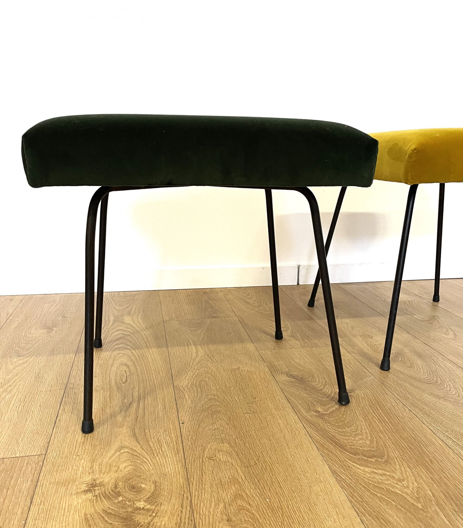 Four 1950's French  Stools in iron and velvet 
