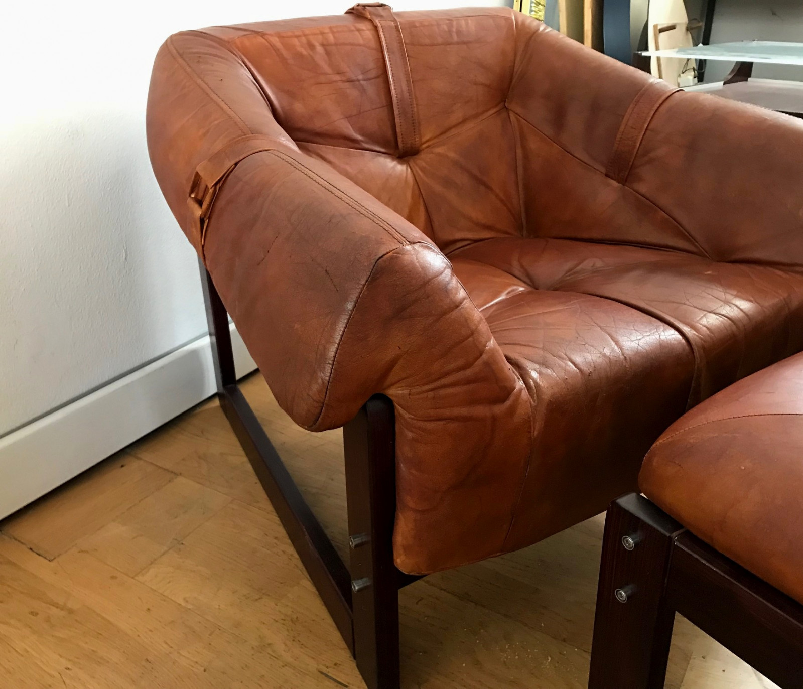 Late 1960s Rare armchair and foot stool by Percival Lafer