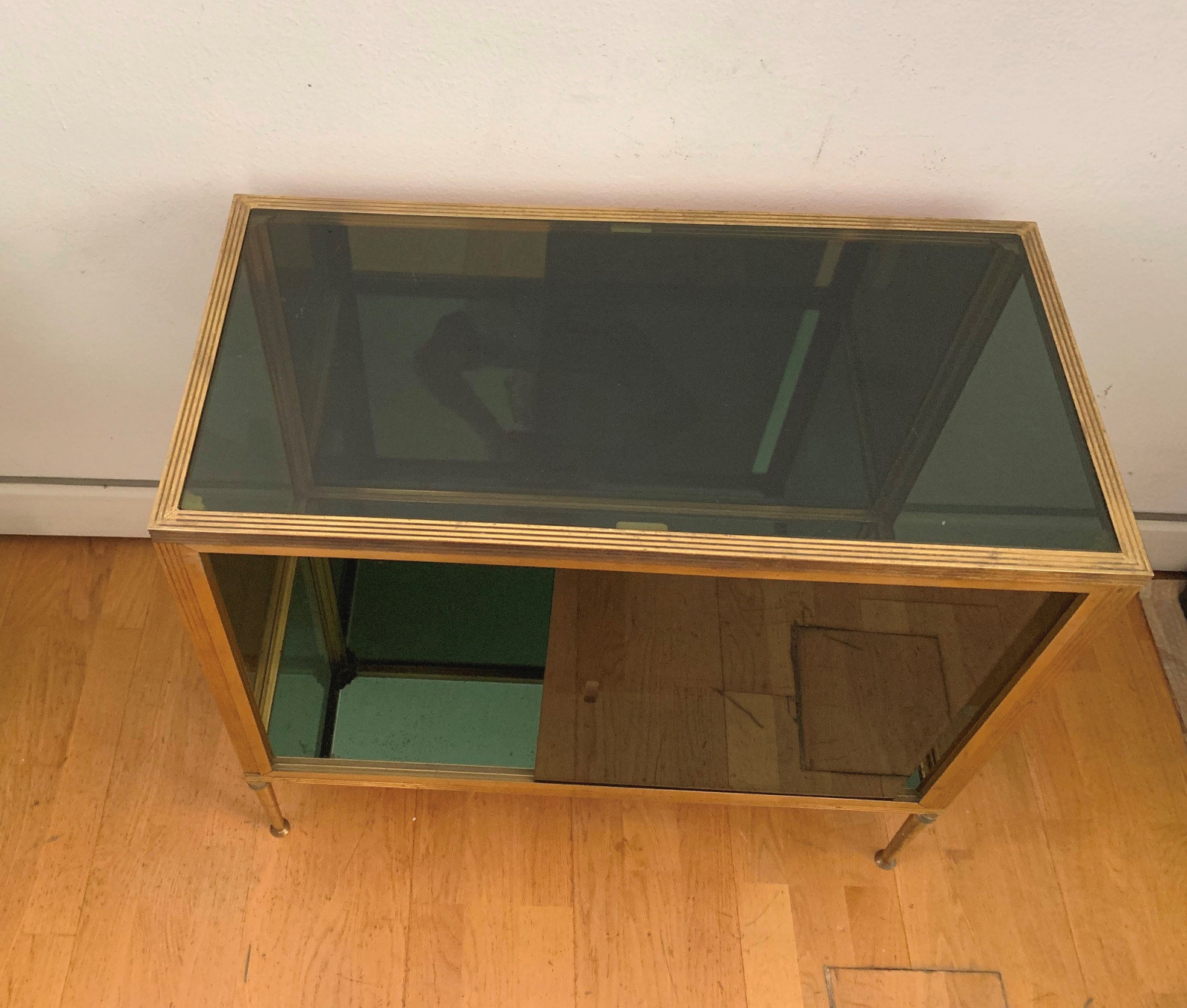  Small Vitrine / Bar Cabinet  in brass and Green Glass   ON SALE £.850-