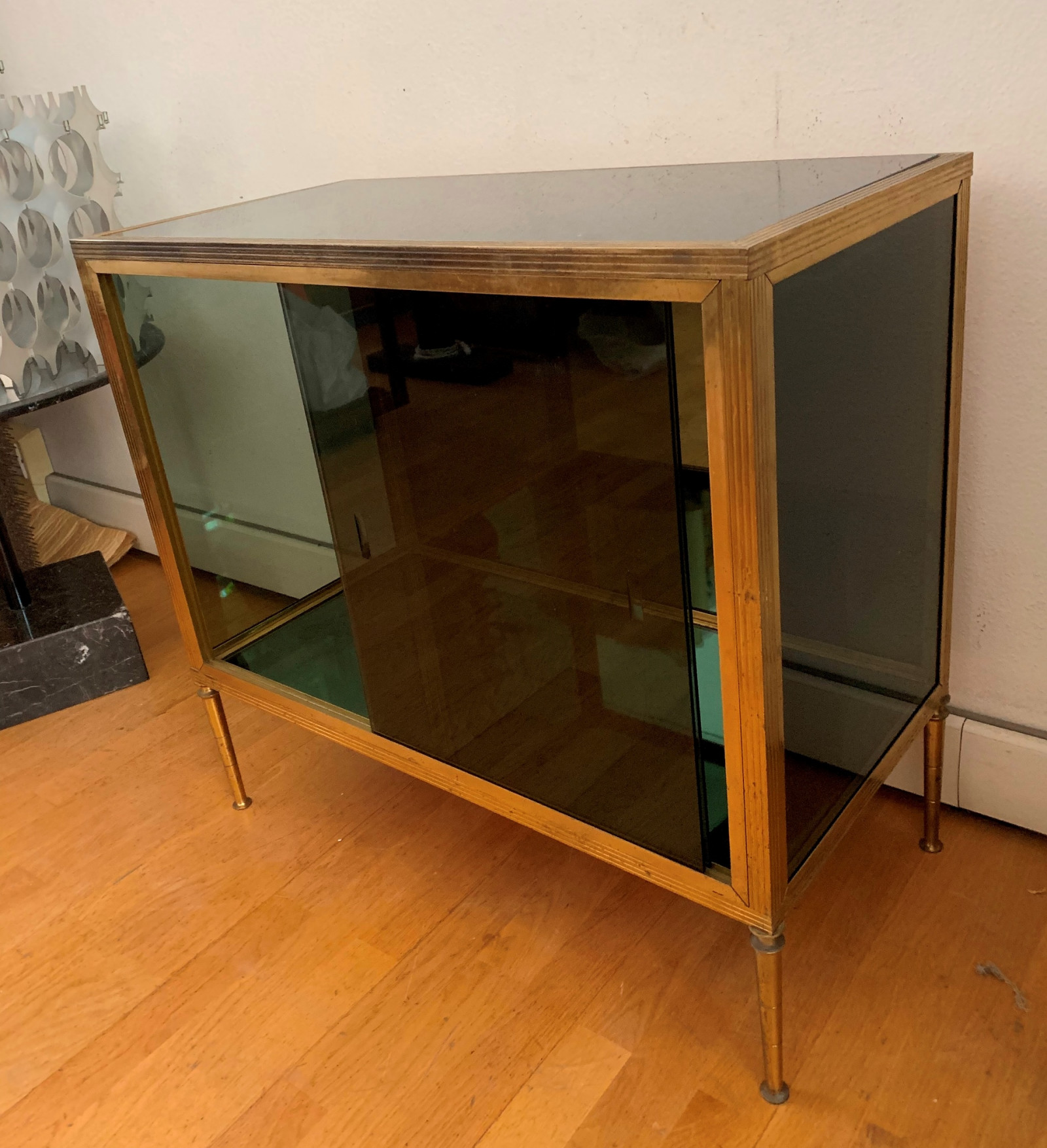  Small Vitrine / Bar Cabinet  in brass and Green Glass   ON SALE £.850-