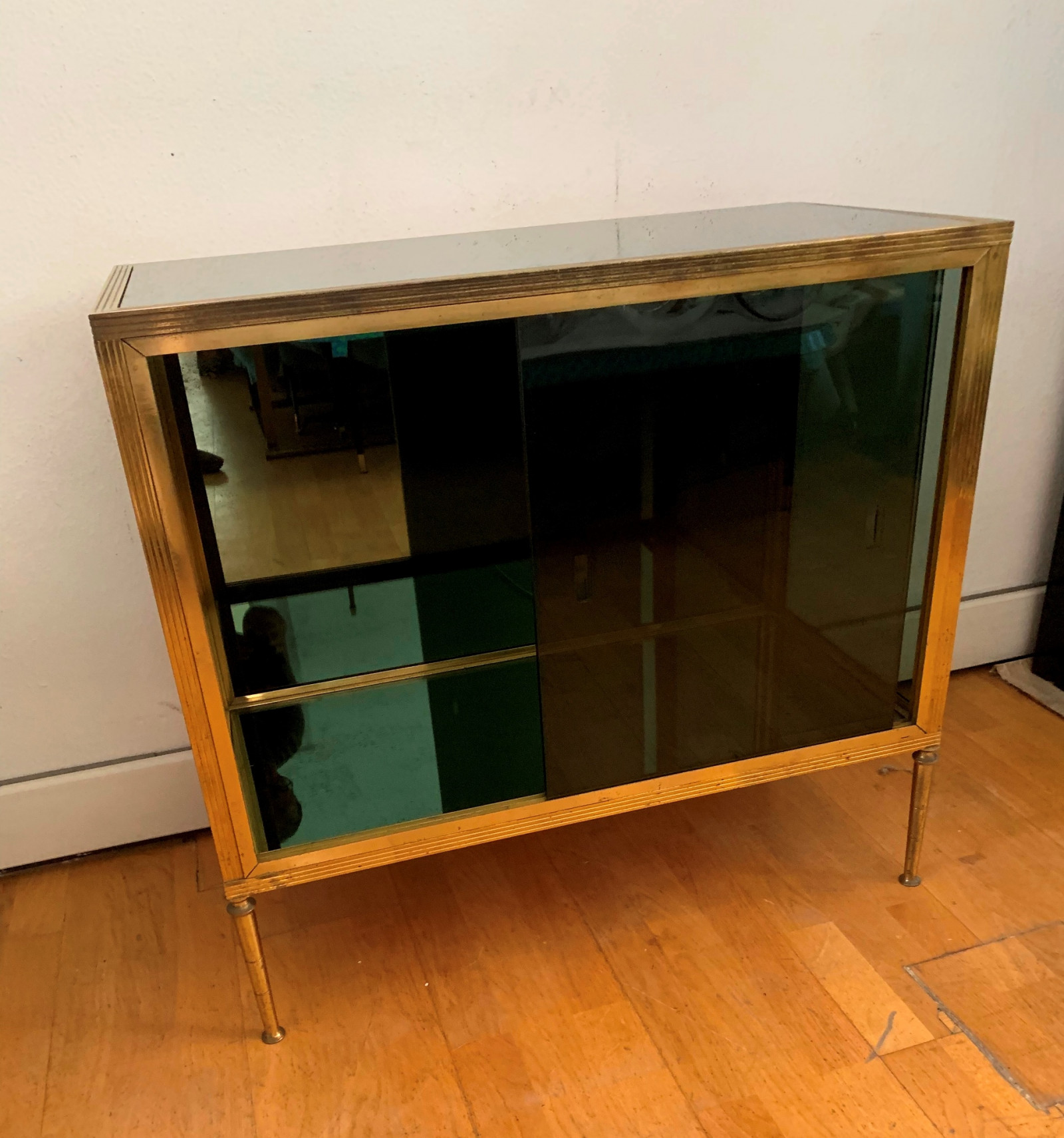  Small Vitrine / Bar Cabinet  in brass and Green Glass   ON SALE £.850-