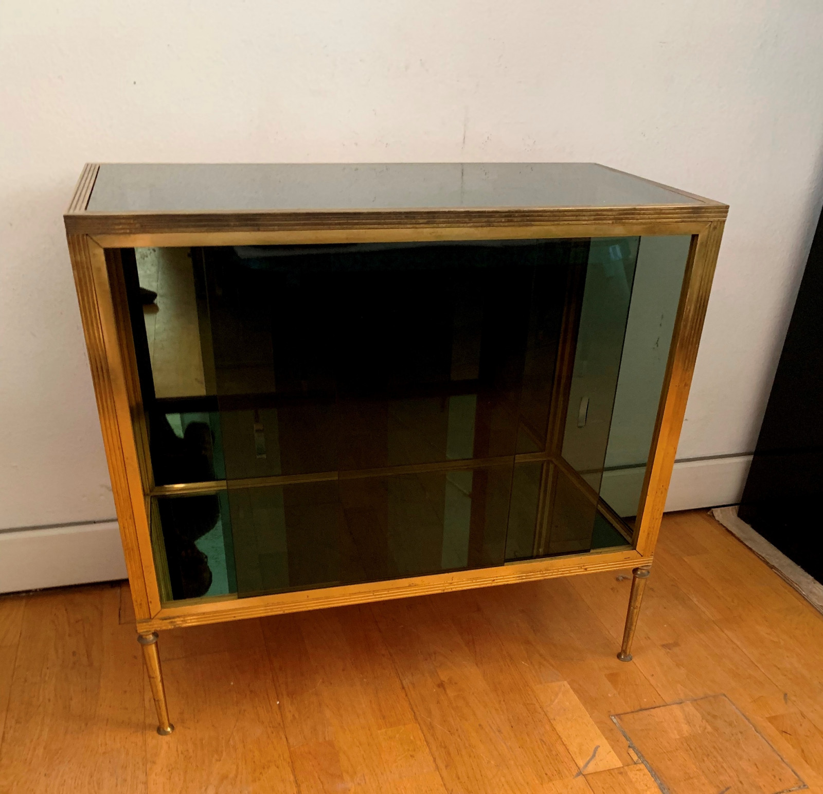  Small Vitrine / Bar Cabinet  in brass and Green Glass   ON SALE £.850-