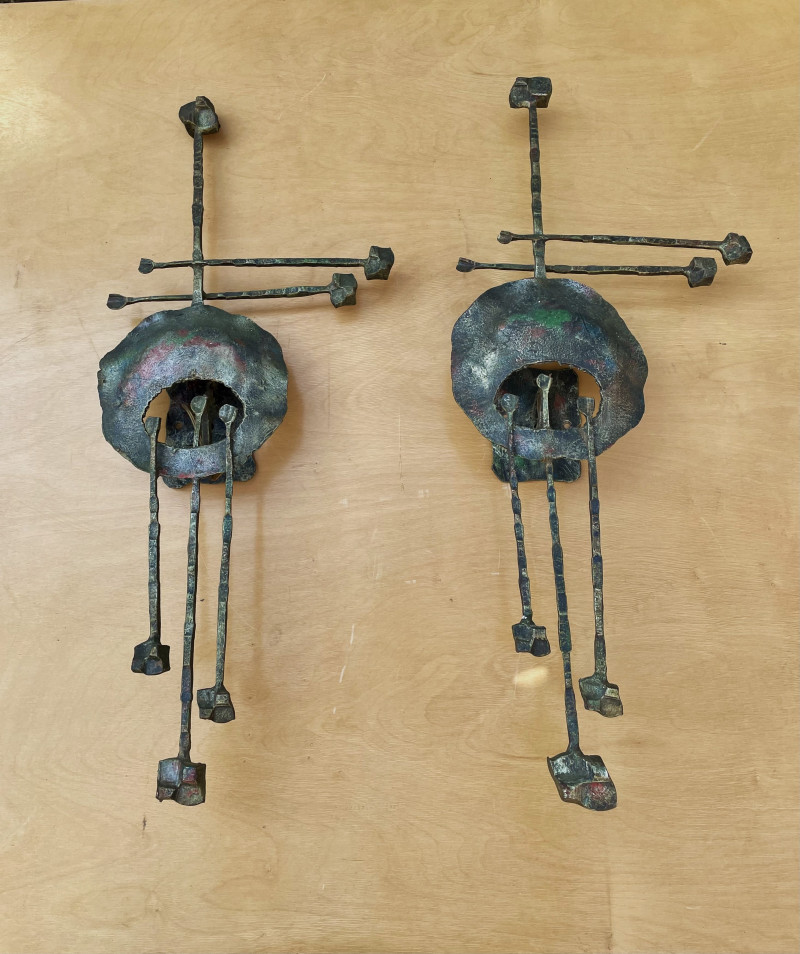 1970s Large Brutalists Wrought Iron Wall Lights by Salvino Marsura 