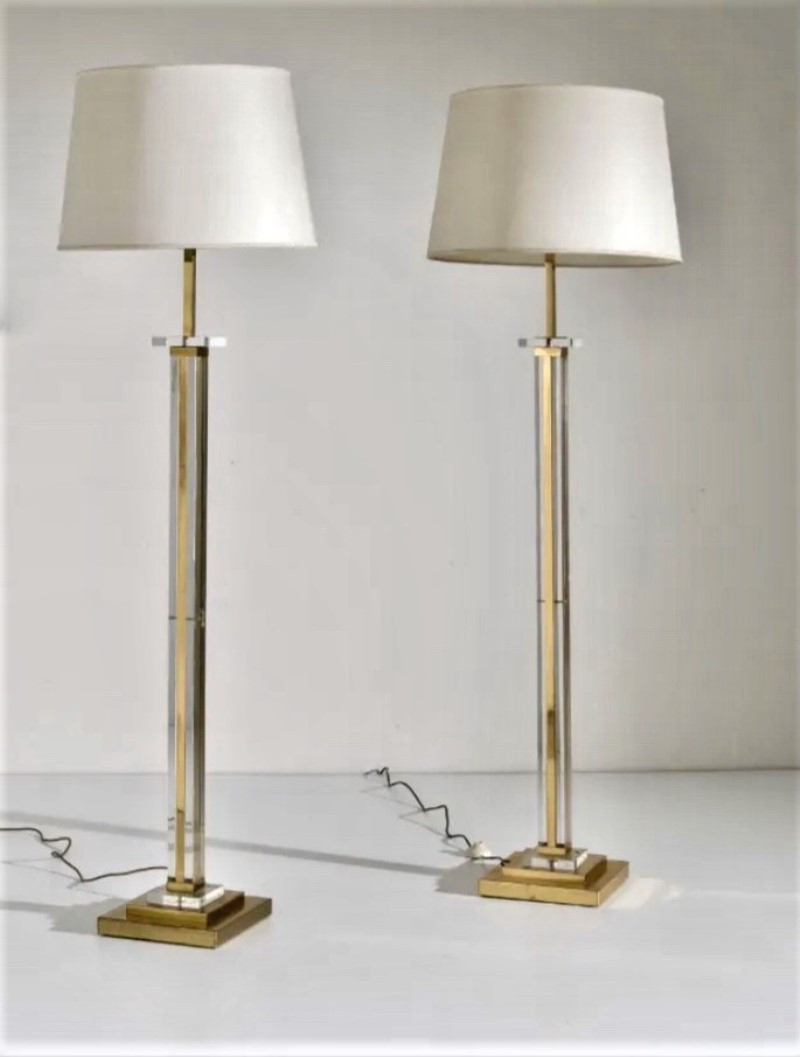 Lampada vintage in ottone con paralume (bianco), Romeo Rega