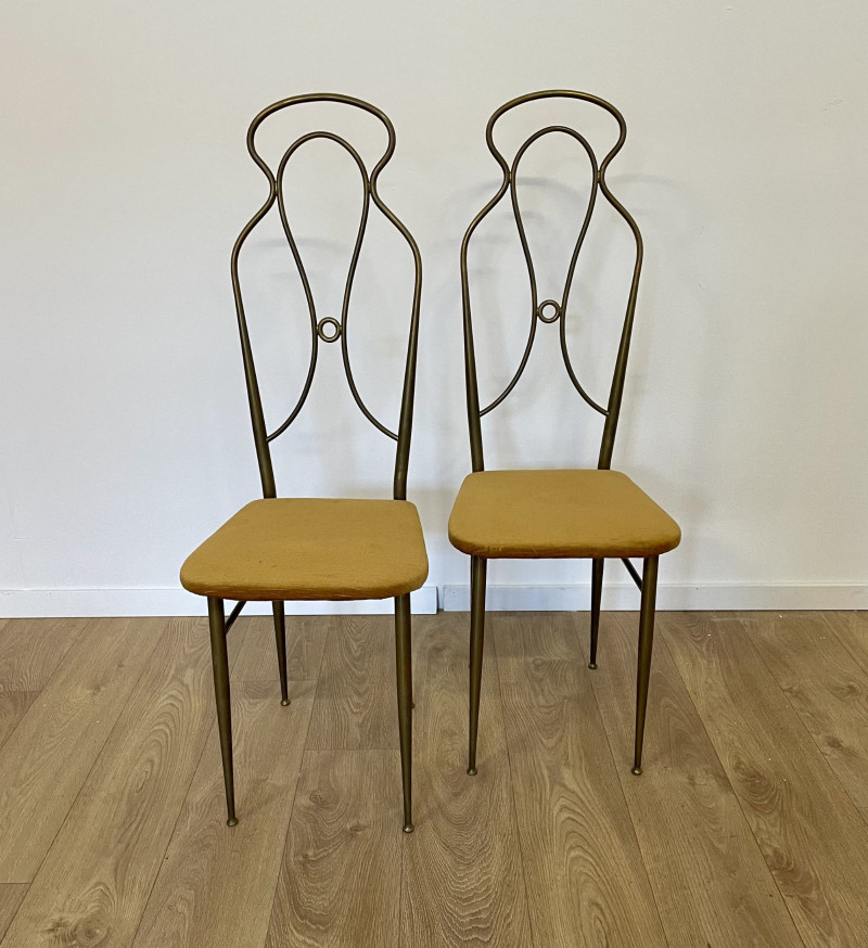 1960s Italian Brass High Back Chairs 